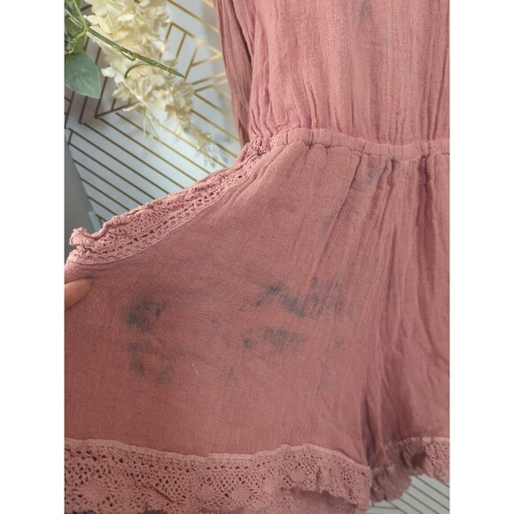 Jen's Pirate Booty Women's Gauze Romper Shorts Long Sleeve Pink Crotchet Size SM - Picture 7 of 13